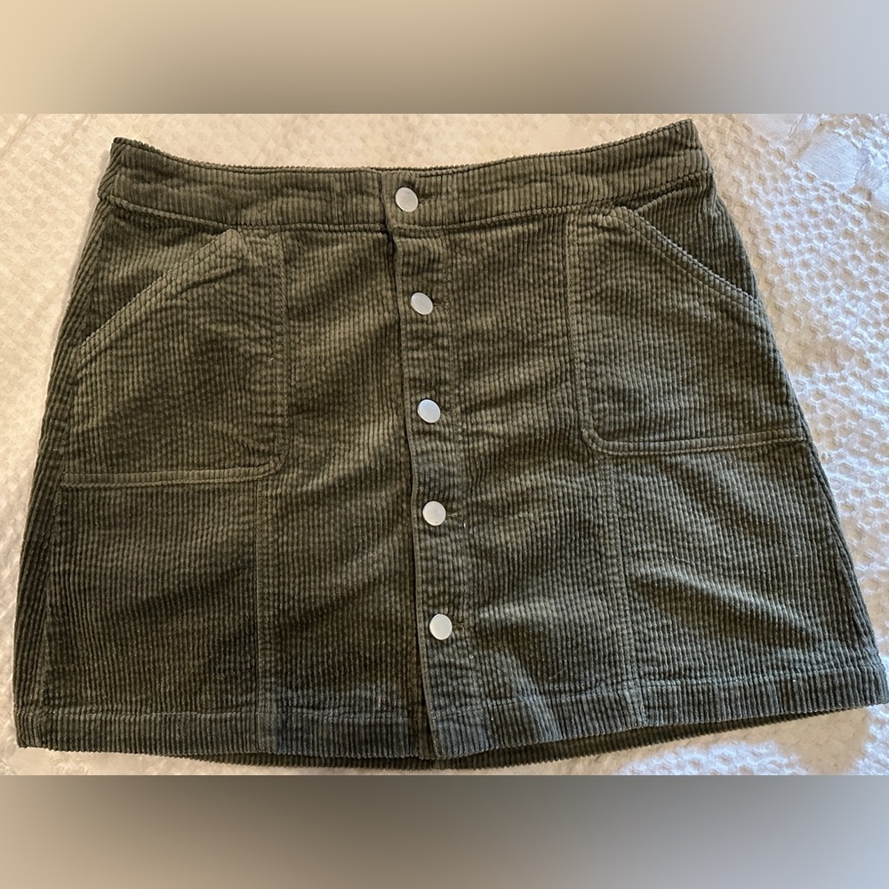Olive Corduroy Mini Skirt